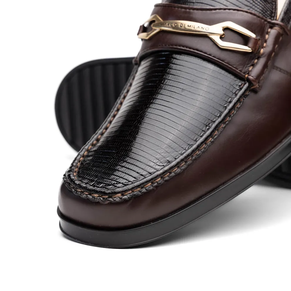 Marco Di Milano Hugo Men's Shoes Brown Exotic Lizard / Calf-Skin Leather Horsebit Loafers (MDM1083)