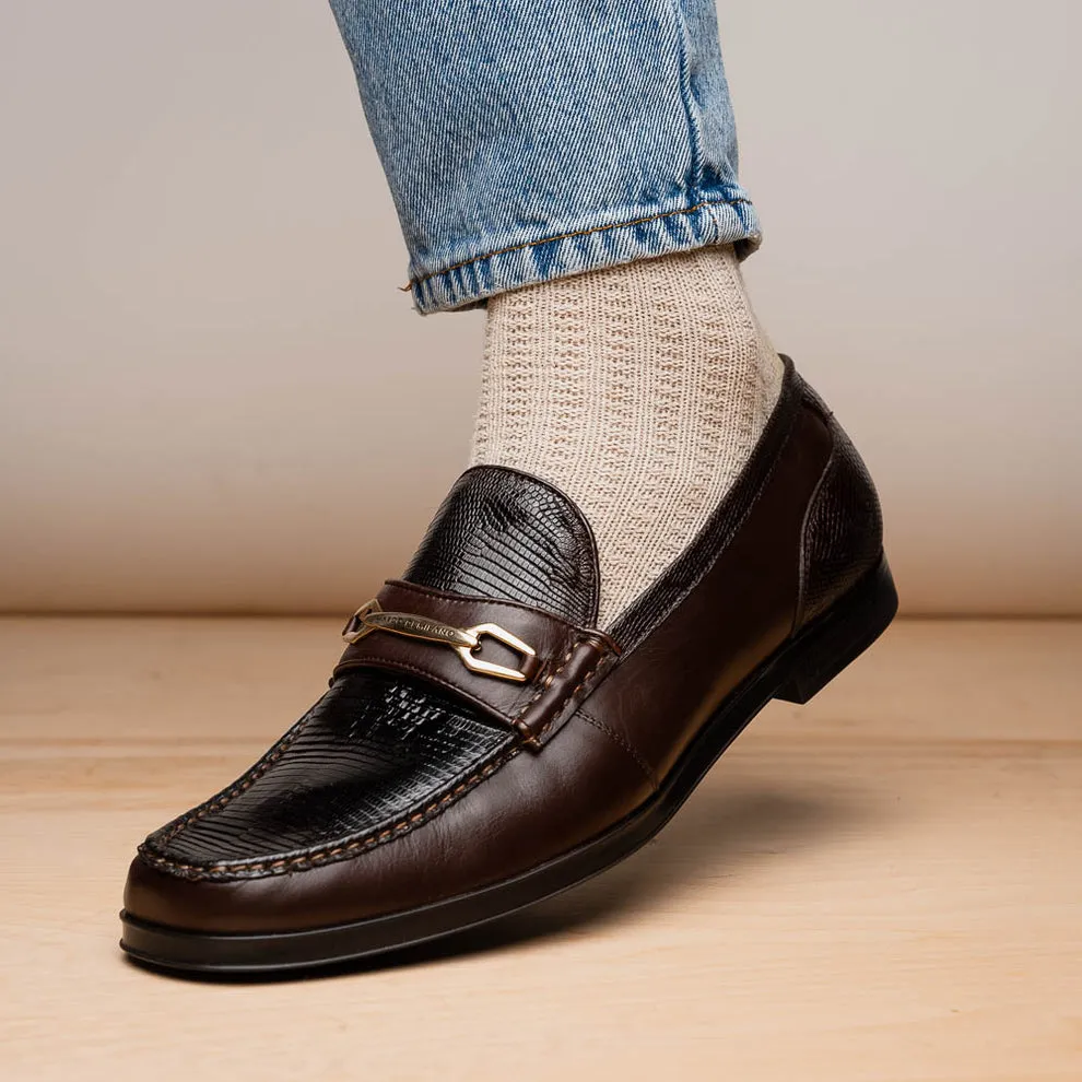 Marco Di Milano Hugo Men's Shoes Brown Exotic Lizard / Calf-Skin Leather Horsebit Loafers (MDM1083)