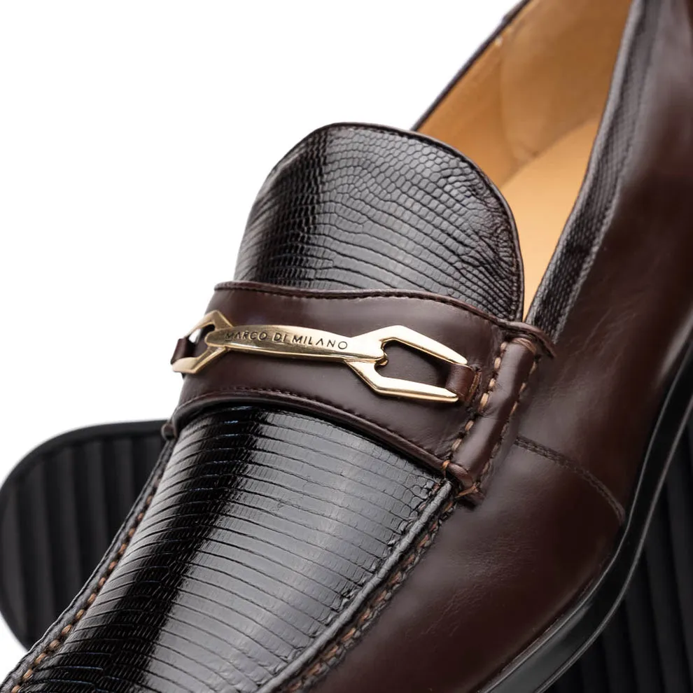 Marco Di Milano Hugo Men's Shoes Brown Exotic Lizard / Calf-Skin Leather Horsebit Loafers (MDM1083)