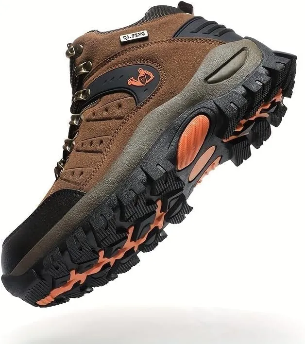 Men Hiking Shoes Mid Top Waterproof Boots Trekking Trails Outdoor Work Shoes Men's Trendy Durable Lace Up Hiking Boots, Comfy Non Slip Shoes for Men's Outdoor Activities