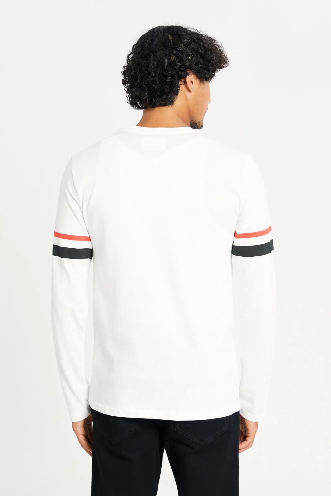 Men White Printed Long Sleeve T-shirt