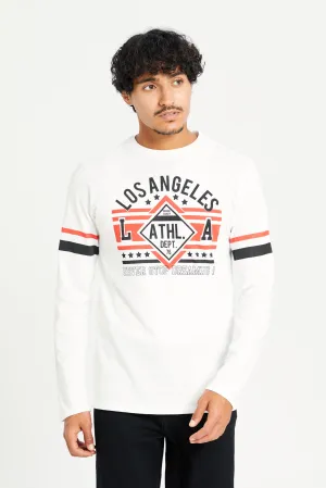 Men White Printed Long Sleeve T-shirt