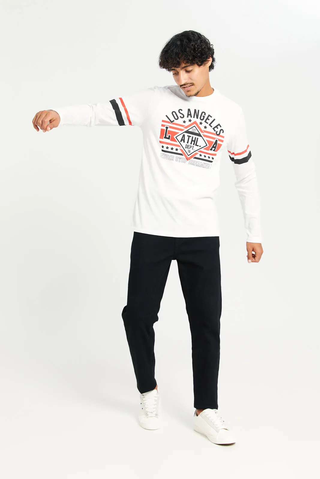 Men White Printed Long Sleeve T-shirt