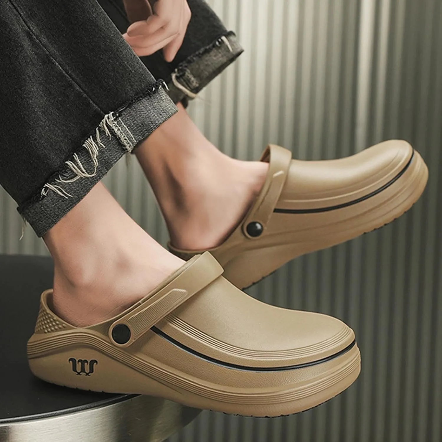 Men's Casual Work Toe Toe Solid Color Soft Sole Fashion Sandals Double Strap Sandals Men Slippers