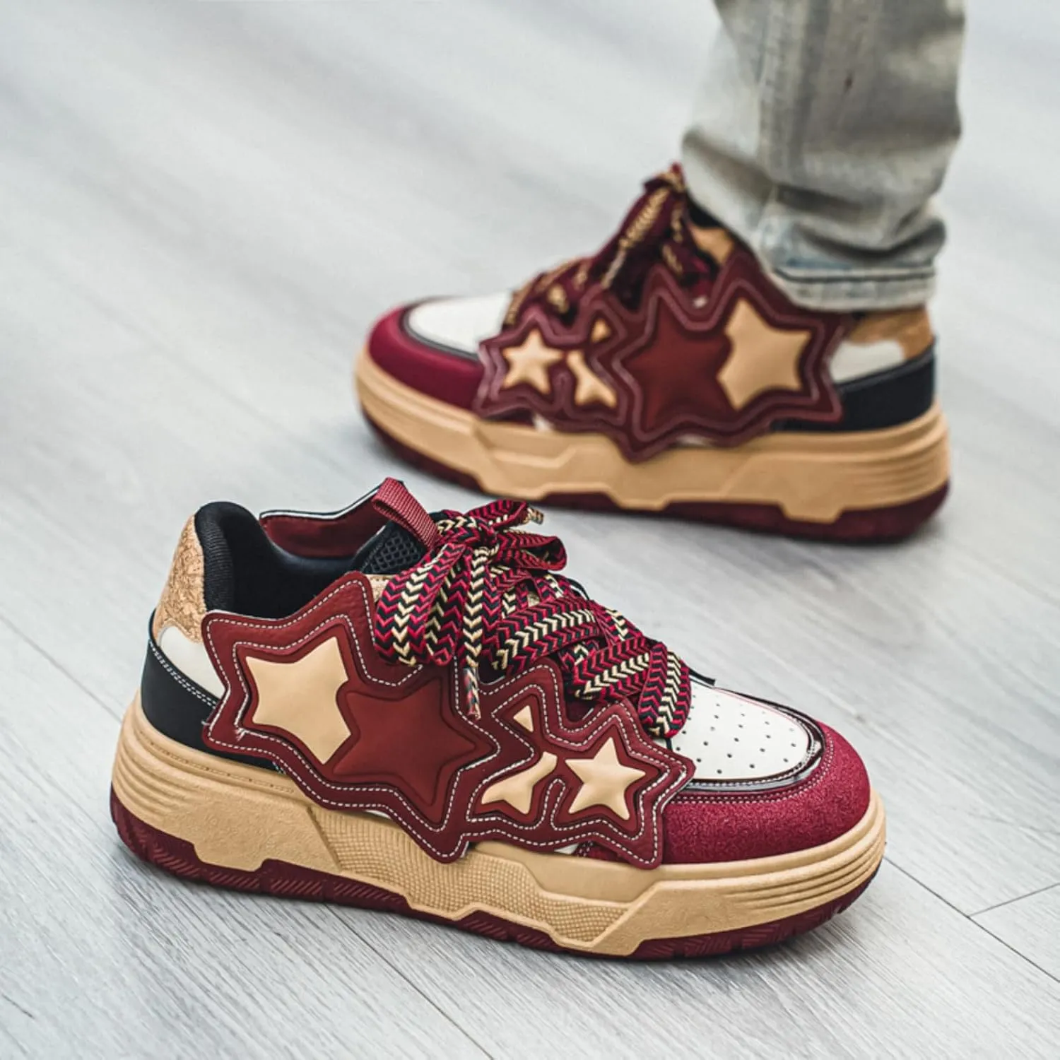 Men??s Fashionable Thick-Soled Skateboard Shoes - Dual-Density EVA Midsole Vulcanized Rubber Toe Cap Honeycomb Mesh Upper Wave-Pattern Outsole - Comfy for Skateboarding, Campus Walking & Street Style