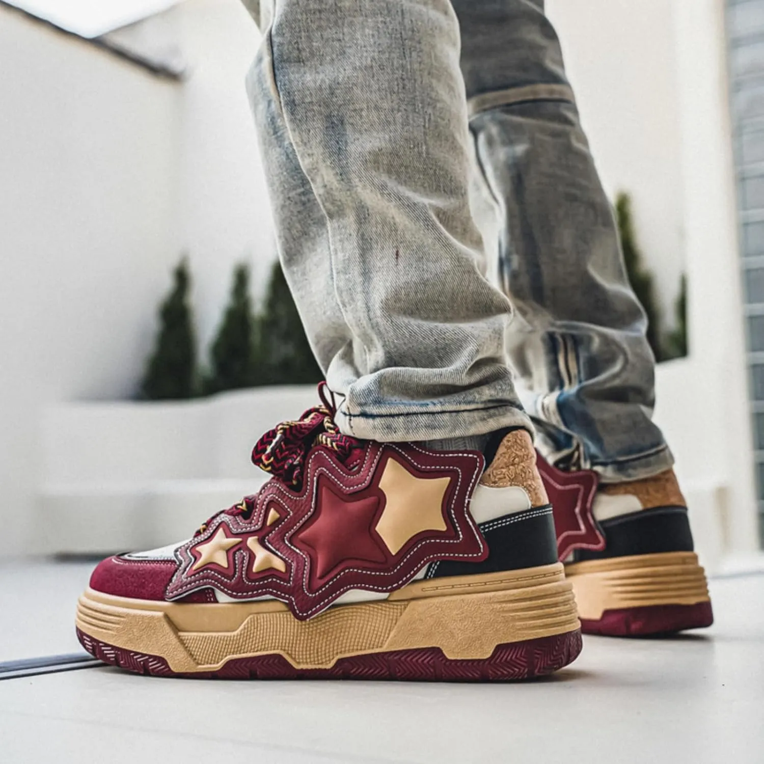 Men??s Fashionable Thick-Soled Skateboard Shoes - Dual-Density EVA Midsole Vulcanized Rubber Toe Cap Honeycomb Mesh Upper Wave-Pattern Outsole - Comfy for Skateboarding, Campus Walking & Street Style