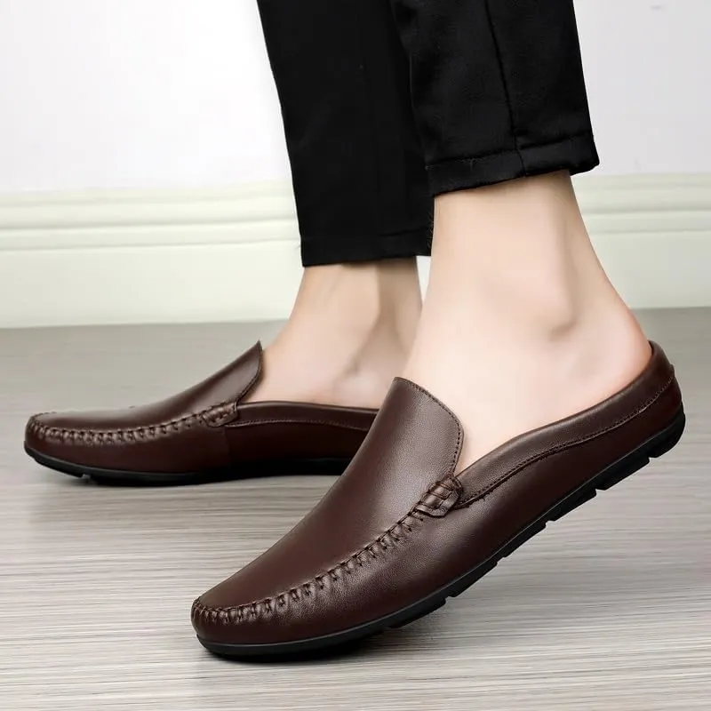 Mens Loafers Shoe Round Toe Solid Color Faux Leather Half Loafers Shoes Flexible Lightweight Anti-Slip Casual Wedding Slip-on