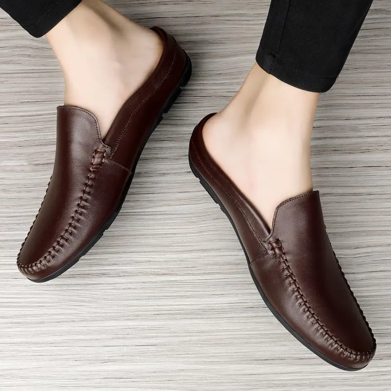 Mens Loafers Shoe Round Toe Solid Color Faux Leather Half Loafers Shoes Flexible Lightweight Anti-Slip Casual Wedding Slip-on