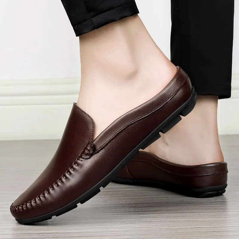 Mens Loafers Shoe Round Toe Solid Color Faux Leather Half Loafers Shoes Flexible Lightweight Anti-Slip Casual Wedding Slip-on