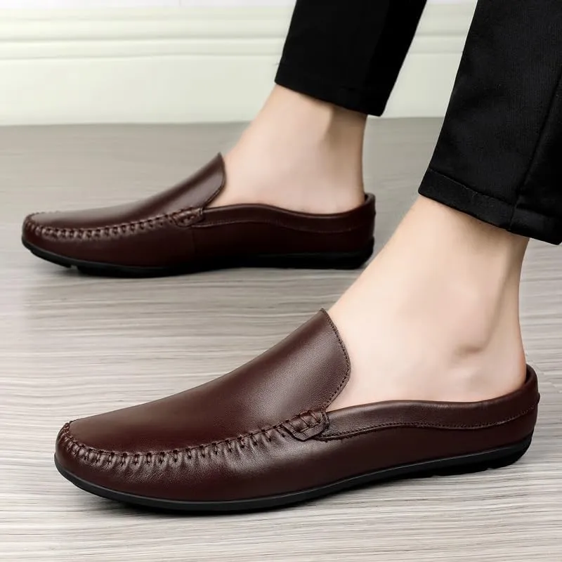 Mens Loafers Shoe Round Toe Solid Color Faux Leather Half Loafers Shoes Flexible Lightweight Anti-Slip Casual Wedding Slip-on