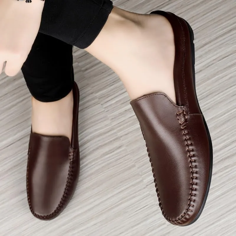 Mens Loafers Shoe Round Toe Solid Color Faux Leather Half Loafers Shoes Flexible Lightweight Anti-Slip Casual Wedding Slip-on