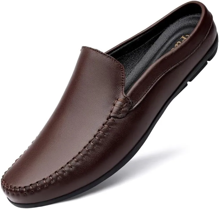 Mens Loafers Shoe Round Toe Solid Color Faux Leather Half Loafers Shoes Flexible Lightweight Anti-Slip Casual Wedding Slip-on