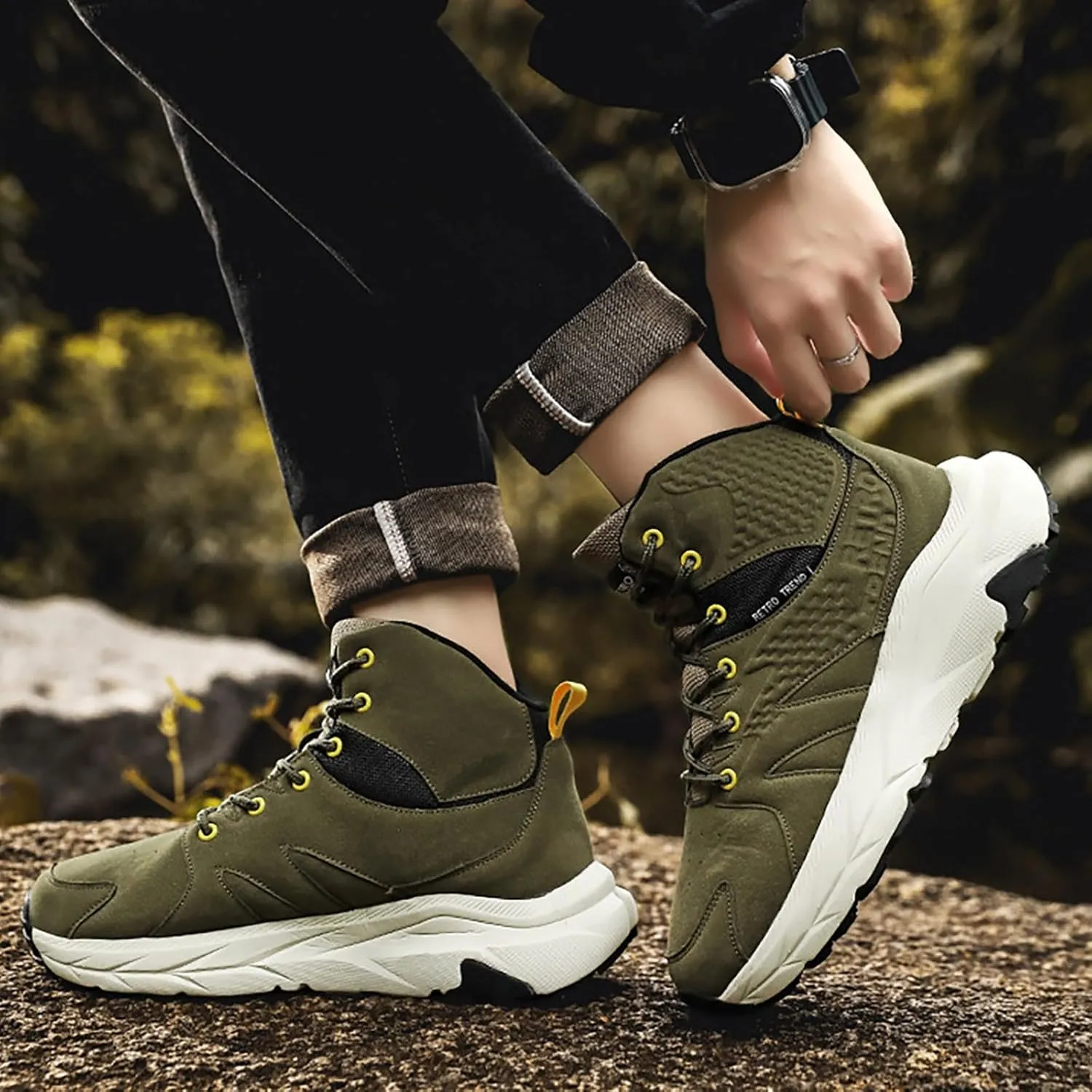 Men's Thick Bottom Ankle Boots Breathable Comfortable Outdoor Shoes Non Slip Snow Boots Comfort Walking Fashion Boots