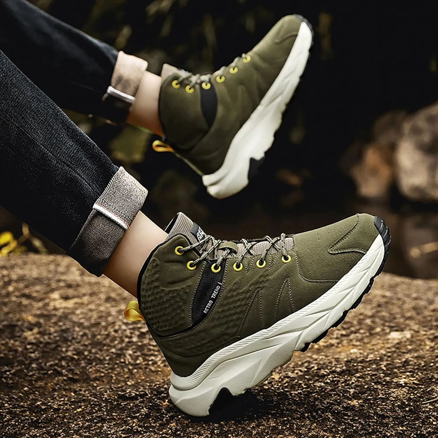 Men's Thick Bottom Ankle Boots Breathable Comfortable Outdoor Shoes Non Slip Snow Boots Comfort Walking Fashion Boots