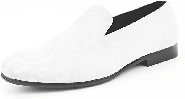 Men's White Paisley High Quality Velvet Loafer Dress Shoes