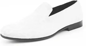 Men's White Paisley High Quality Velvet Loafer Dress Shoes