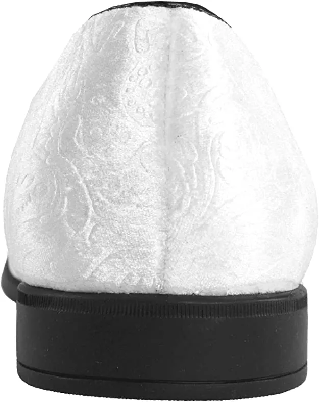 Men's White Paisley High Quality Velvet Loafer Dress Shoes