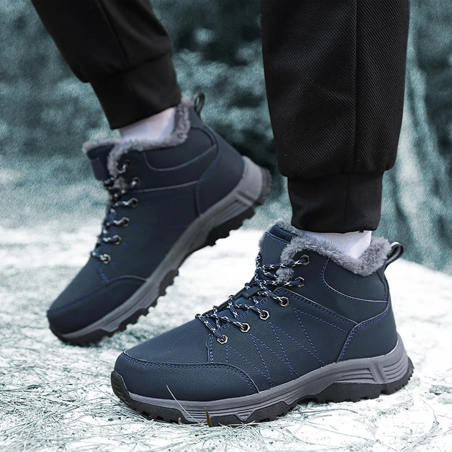 Mens Women Winter Snow Boots Casual Lightweight Waterproof Anti-Slip Fur Lined Backpacking Hiking Athletic Boots