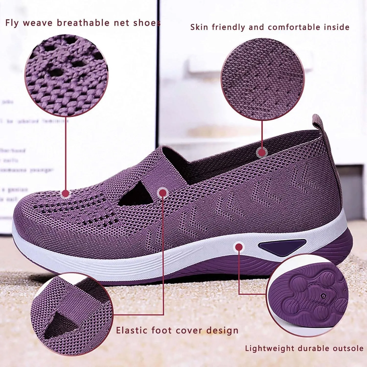 Nurses Shoes for Women Comfortable Slip On Trainers Women Orthopedic Wide Width Shoes Mesh Breathable Walking Slip On Soft Sole Sneakers Non Slip Lightweight Shoes