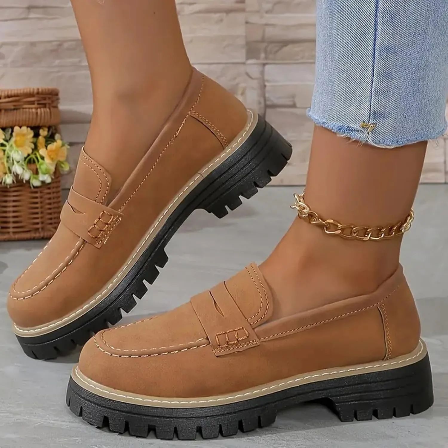 Orthoture-Orthopedic Platform Loafers Womens Round Toe Walking Shoes Platform Loafers Lug Sole Loafers for Ladies