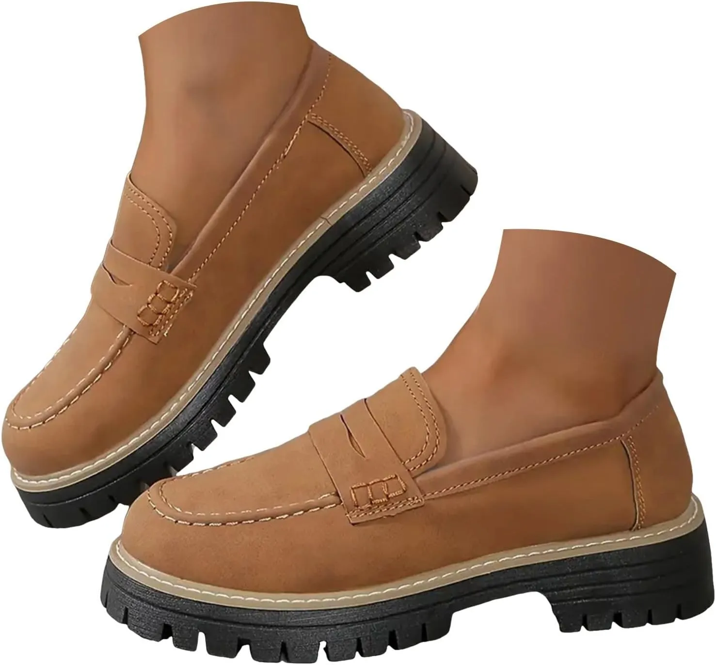 Orthoture-Orthopedic Platform Loafers Womens Round Toe Walking Shoes Platform Loafers Lug Sole Loafers for Ladies