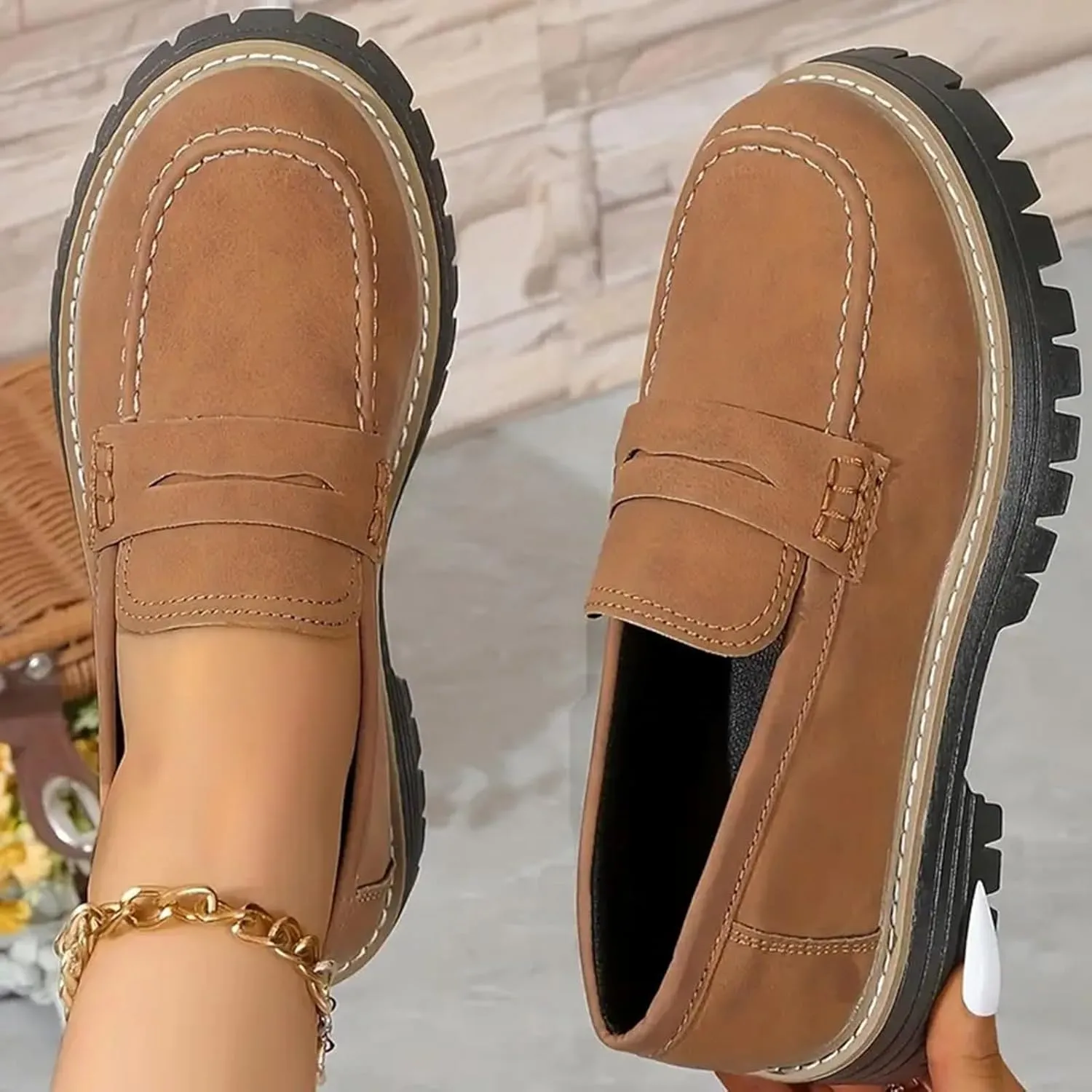 Orthoture-Orthopedic Platform Loafers Womens Round Toe Walking Shoes Platform Loafers Lug Sole Loafers for Ladies