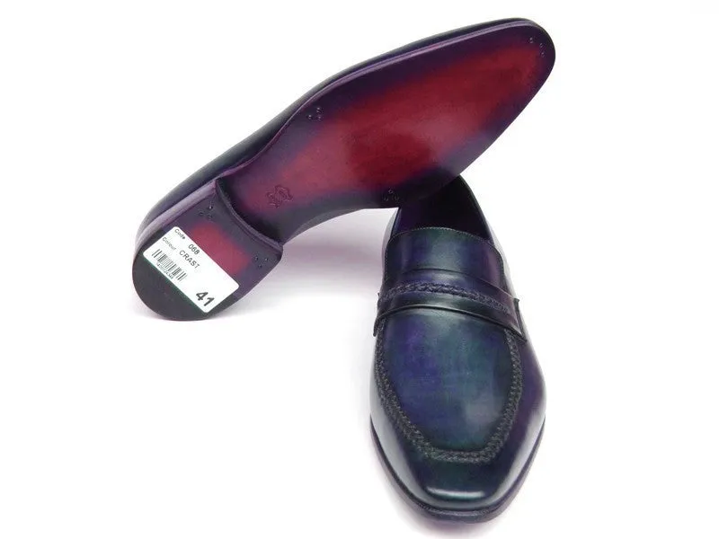 Paul Parkman Navy Leather Loafer Shoes