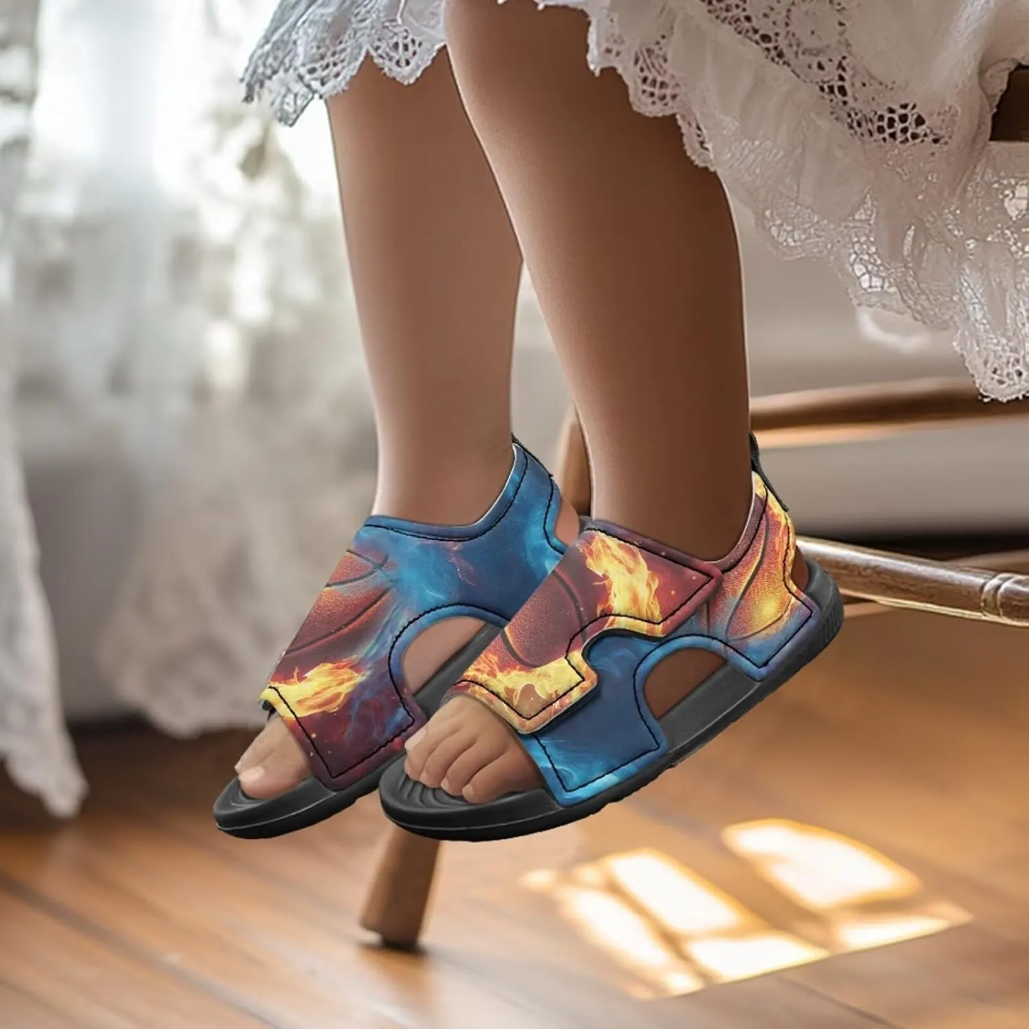 Pink Stripe Sandals Kids Girls Fashion Sport Athletic Sandals Lightweight Summer Beach Water Shoes for Toddler Adjustable