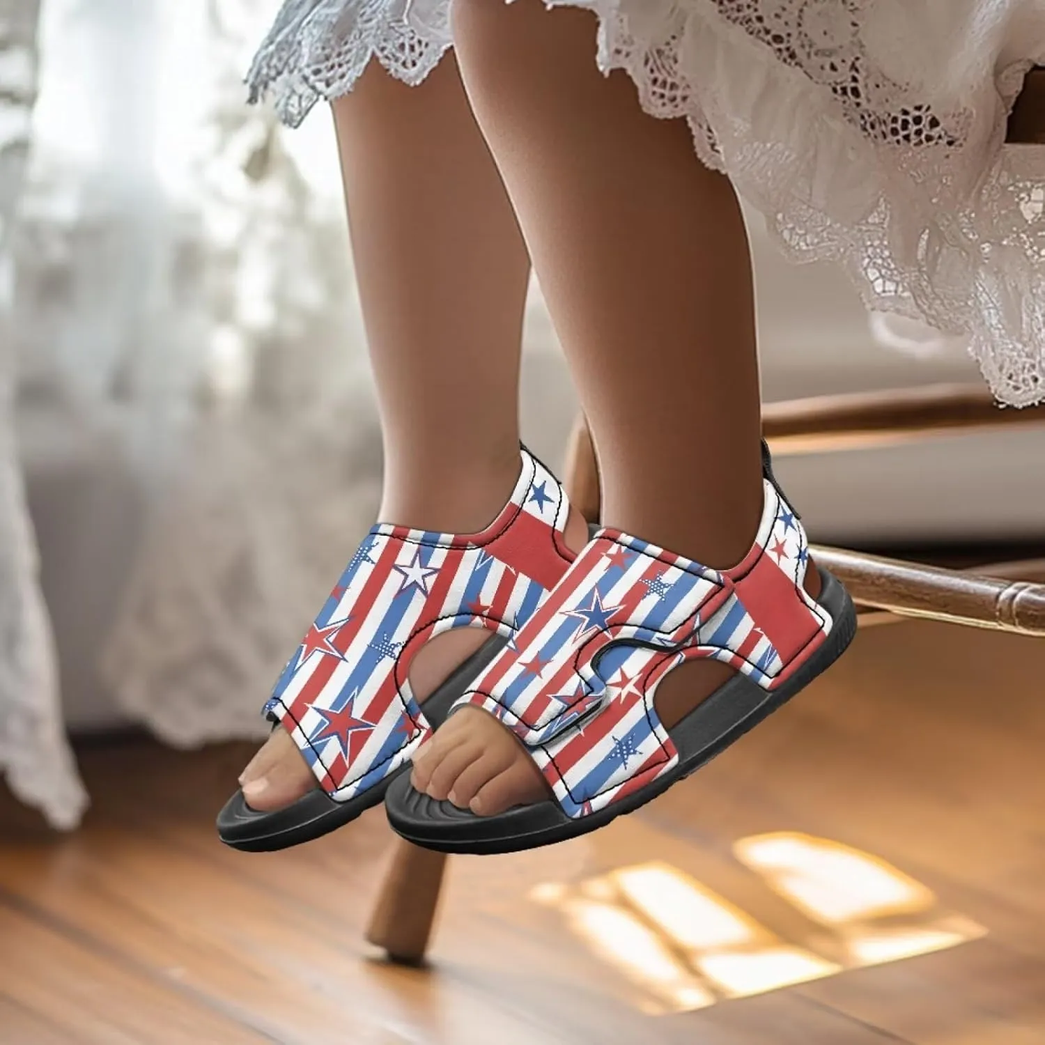 Pink Stripe Sandals Kids Girls Fashion Sport Athletic Sandals Lightweight Summer Beach Water Shoes for Toddler Adjustable