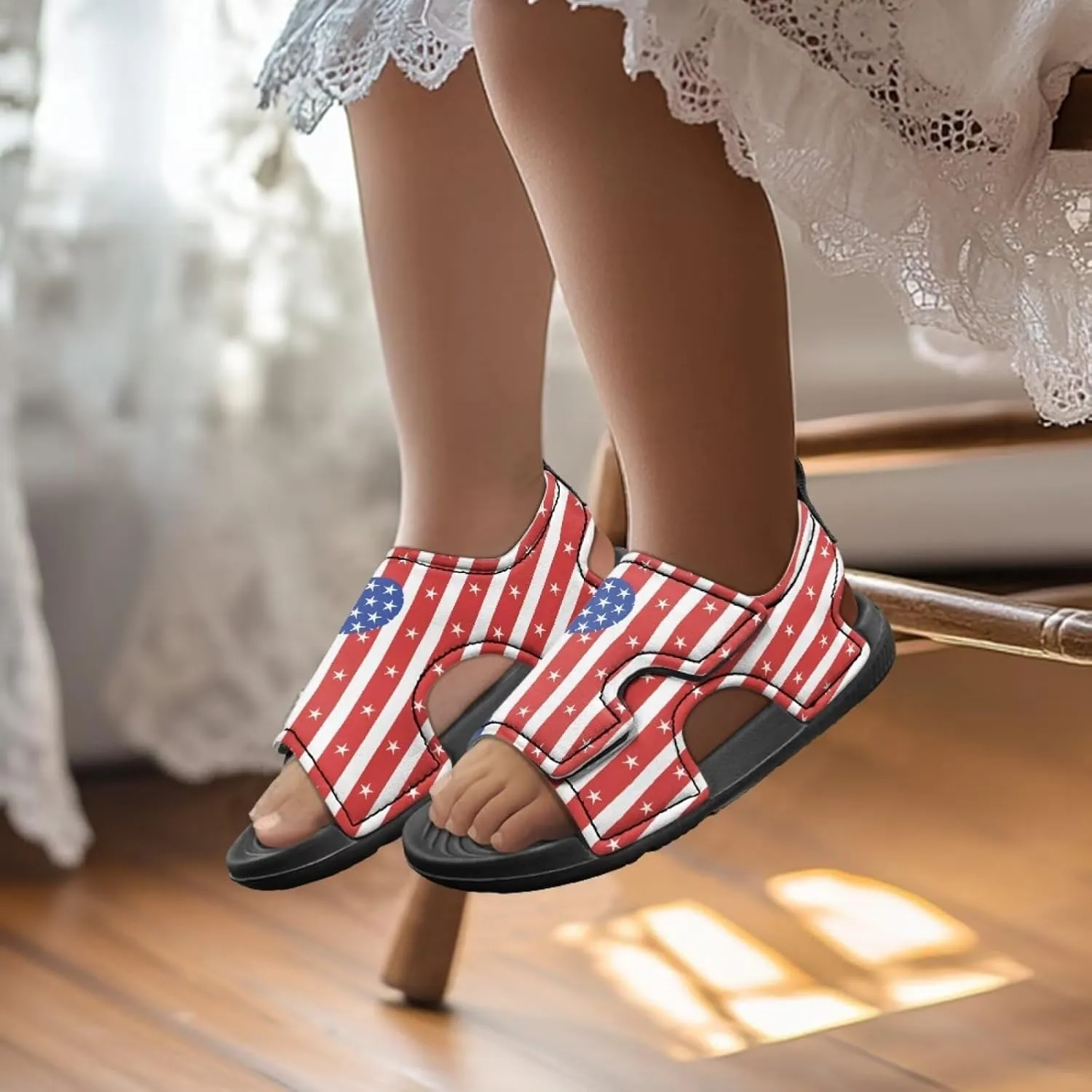Pink Stripe Sandals Kids Girls Fashion Sport Athletic Sandals Lightweight Summer Beach Water Shoes for Toddler Adjustable