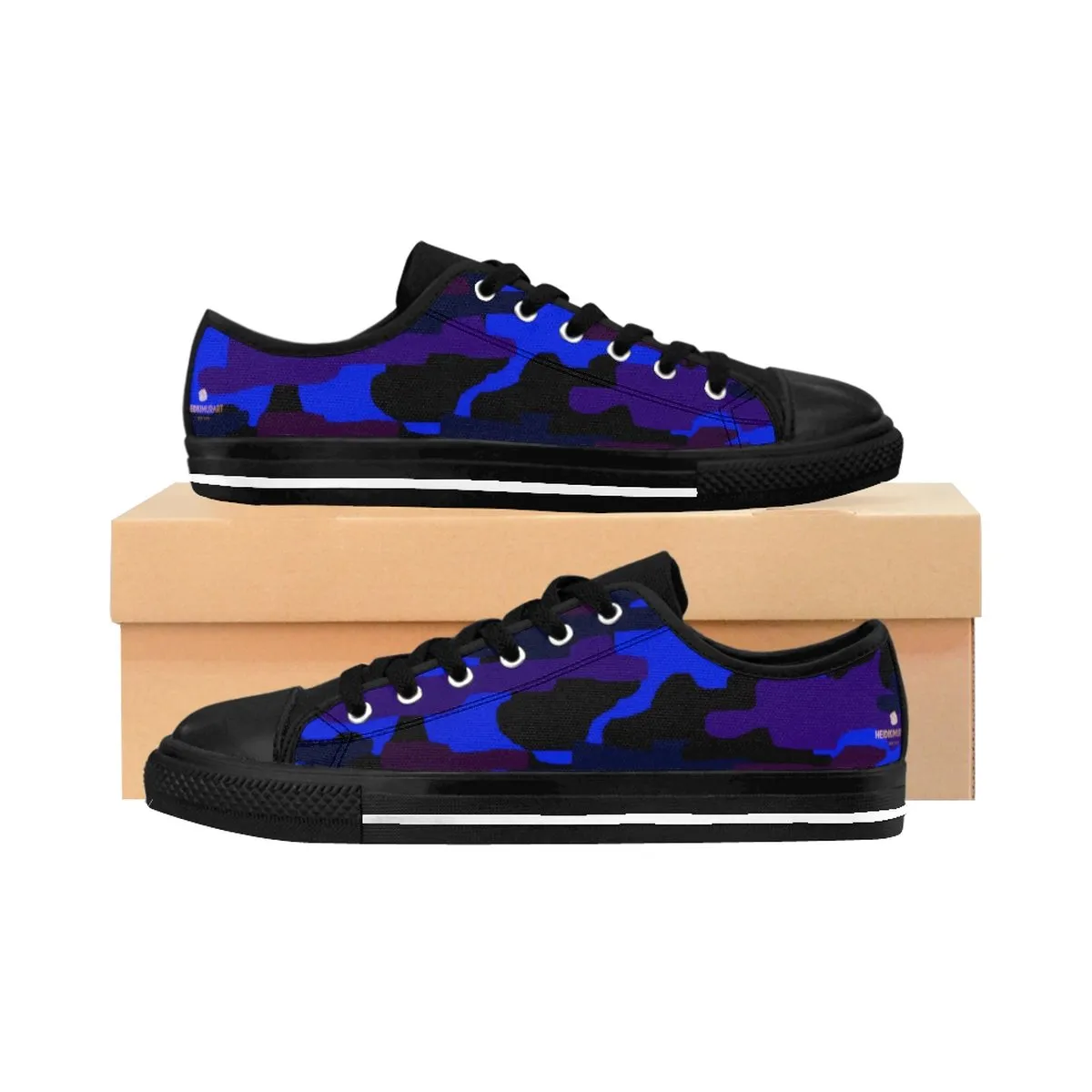 Purple Blue Camo Men's Sneakers, Camouflage Military Premium Low Top Canvas Sneakers Shoes