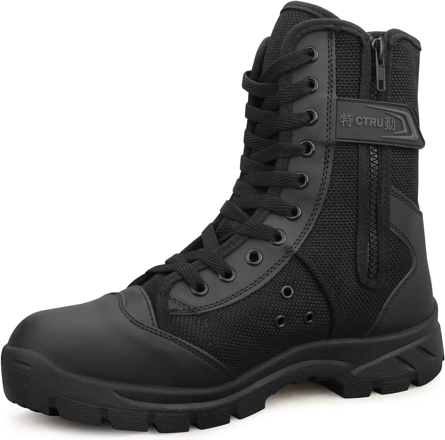 QUNLON Men's Military Tactical Boots Lightweight Hiking Boots Patrol Work Boots with Side Zipper Model-307