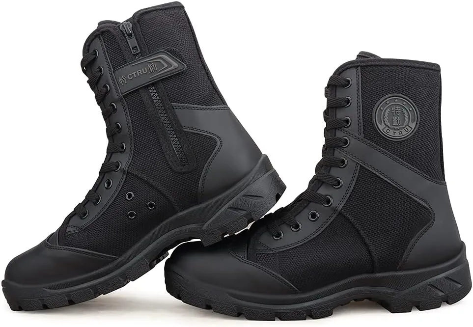 QUNLON Men's Military Tactical Boots Lightweight Hiking Boots Patrol Work Boots with Side Zipper Model-307
