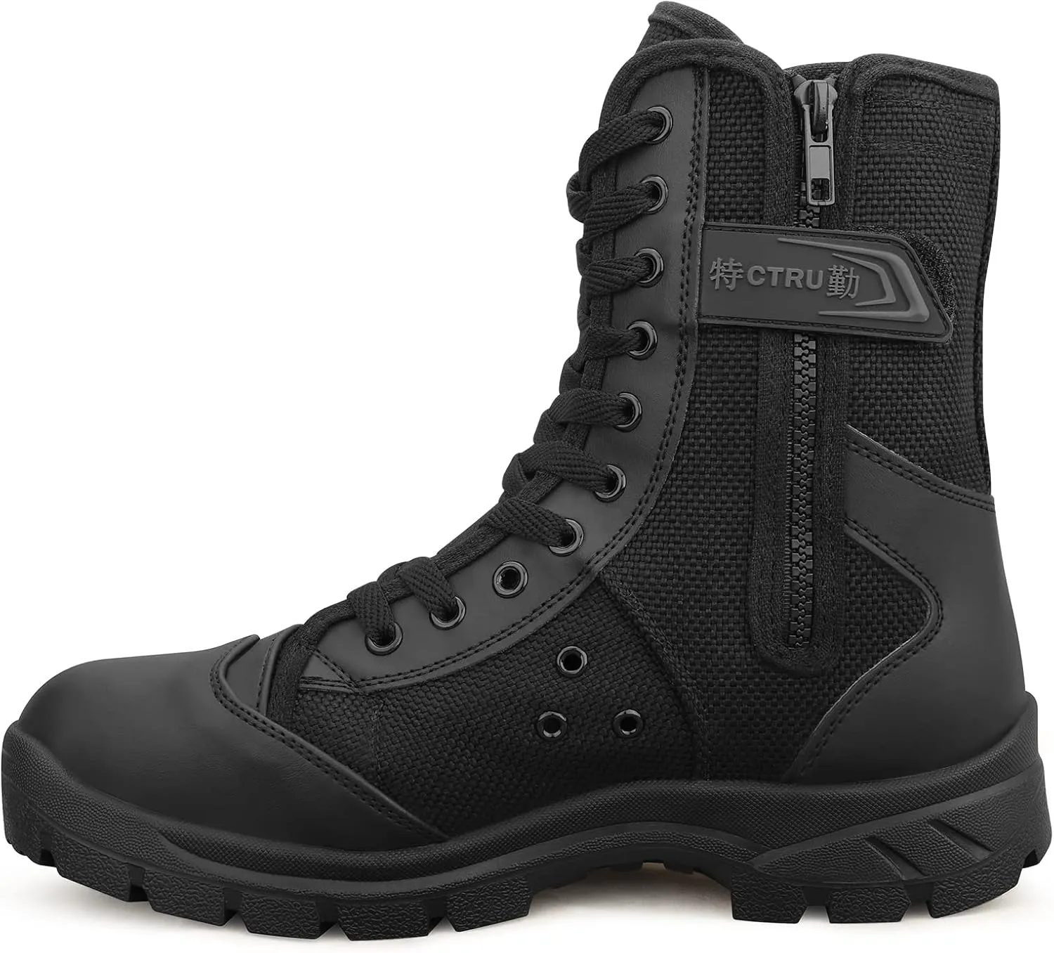 QUNLON Men's Military Tactical Boots Lightweight Hiking Boots Patrol Work Boots with Side Zipper Model-307