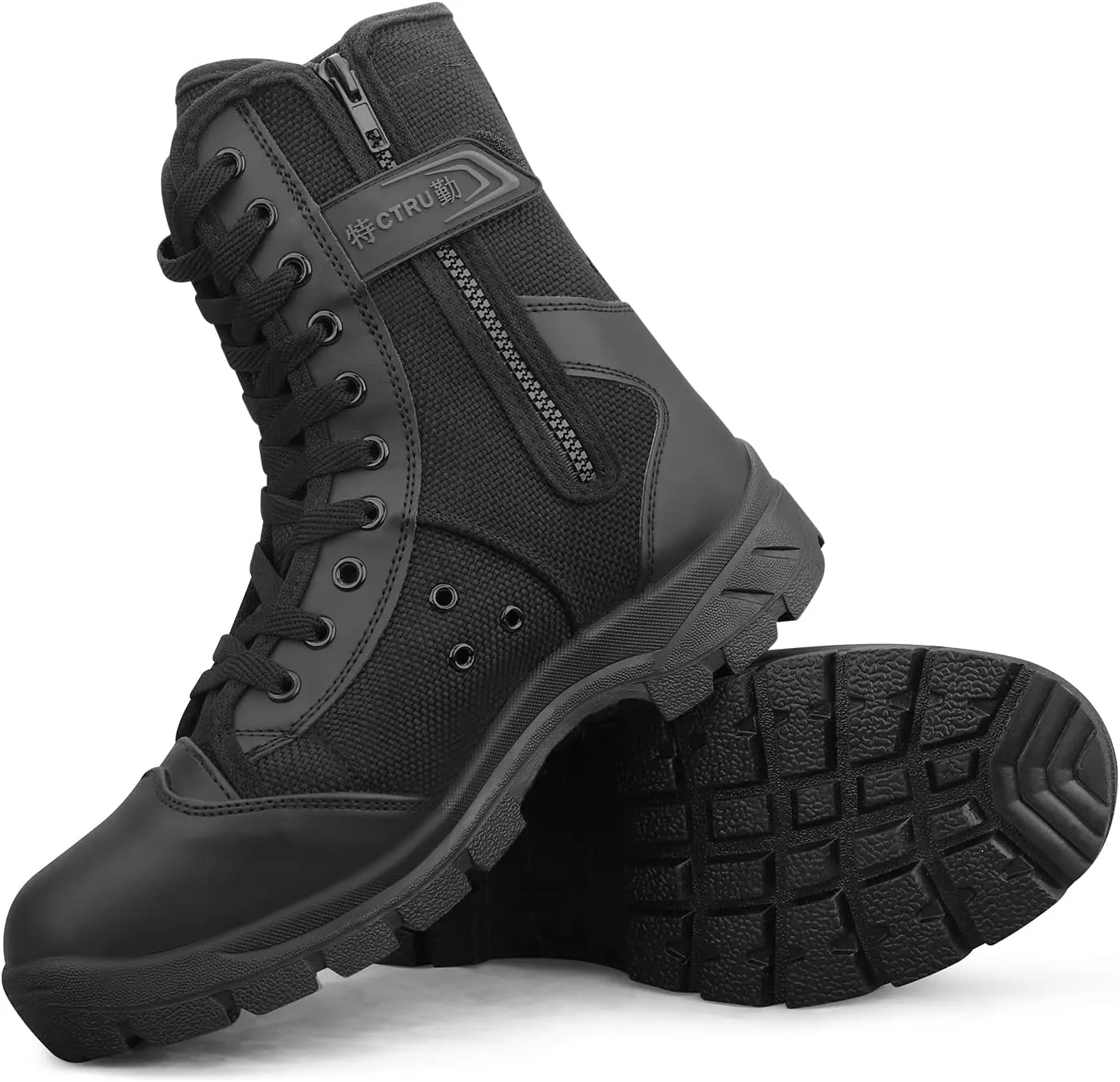 QUNLON Men's Military Tactical Boots Lightweight Hiking Boots Patrol Work Boots with Side Zipper Model-307