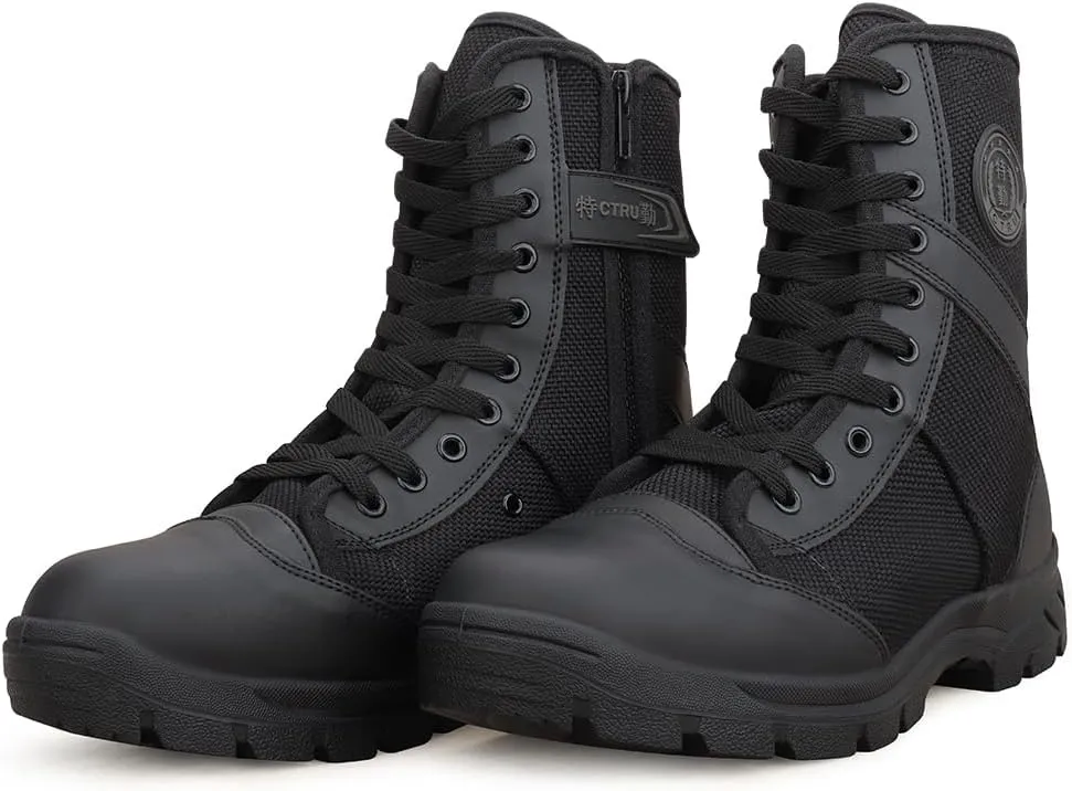 QUNLON Men's Military Tactical Boots Lightweight Hiking Boots Patrol Work Boots with Side Zipper Model-307