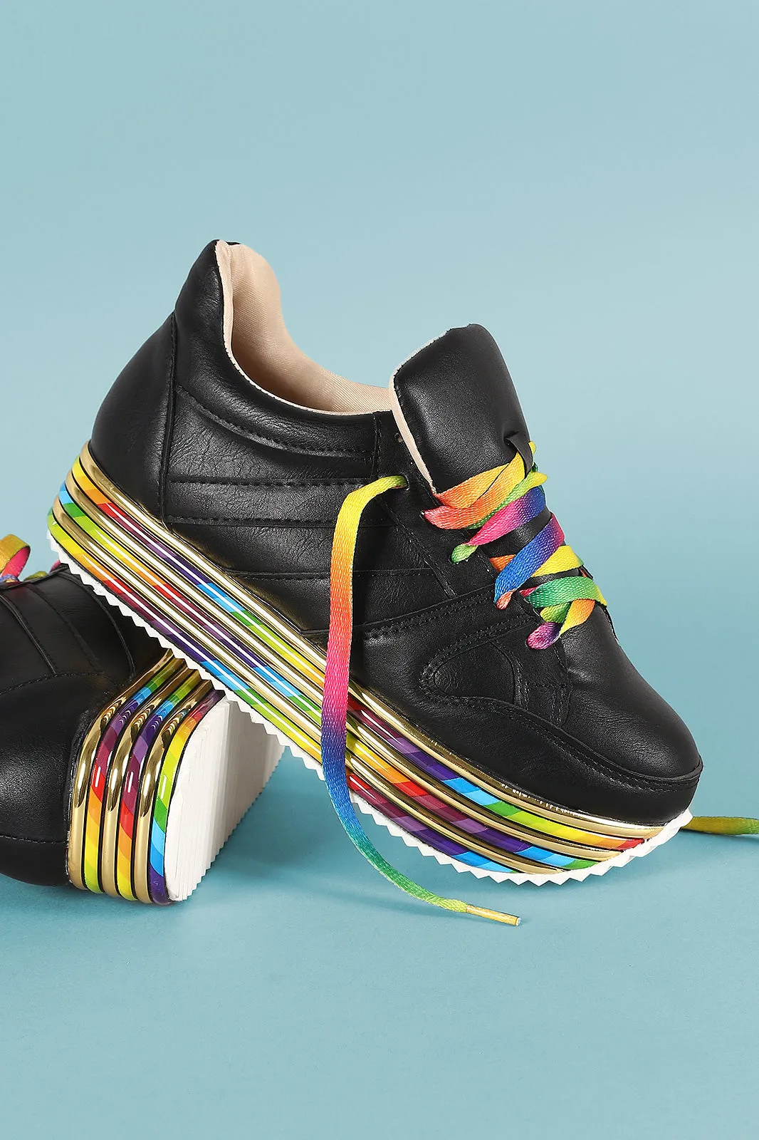 Rainbow striped Lace Up Flatform Sneaker