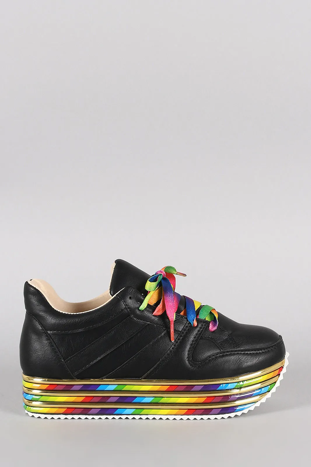 Rainbow striped Lace Up Flatform Sneaker