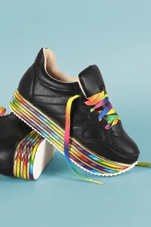 Rainbow striped Lace Up Flatform Sneaker