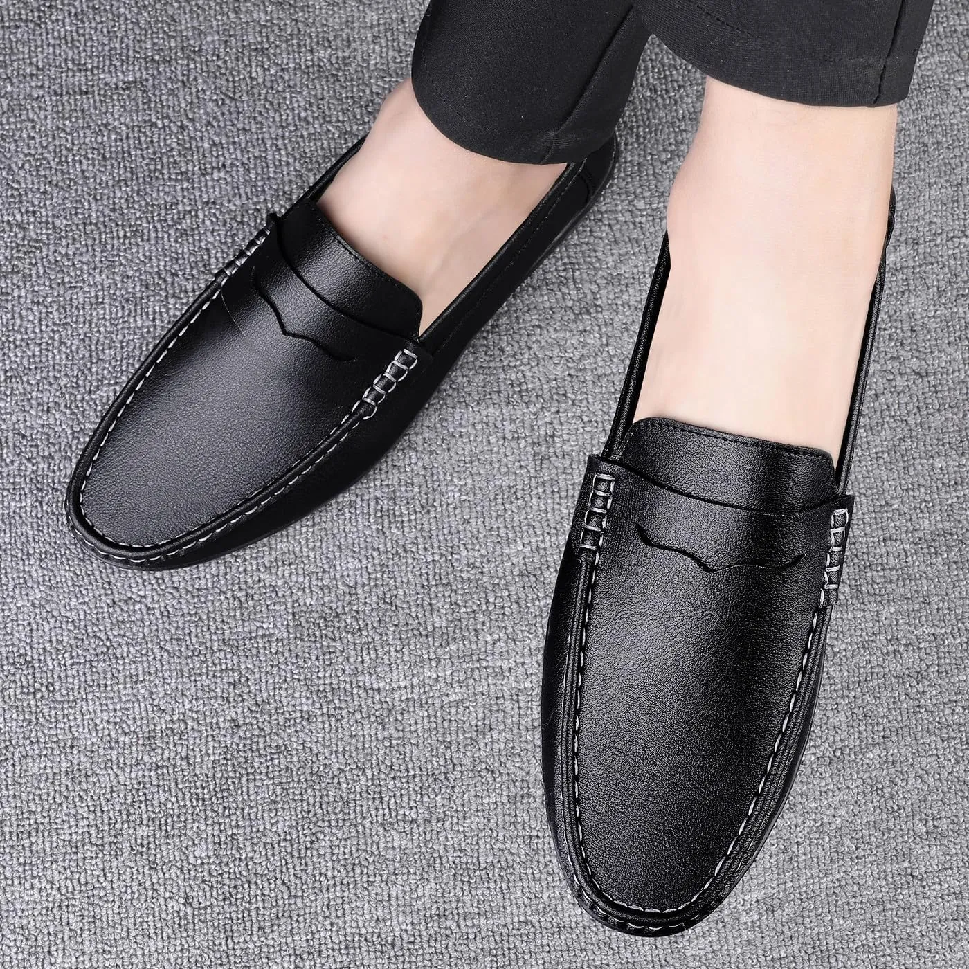 Santimon Men's Flat Penny Loafers Slip on Mocassin Shoes Driving Loafers Casual Penny Loafers for Men