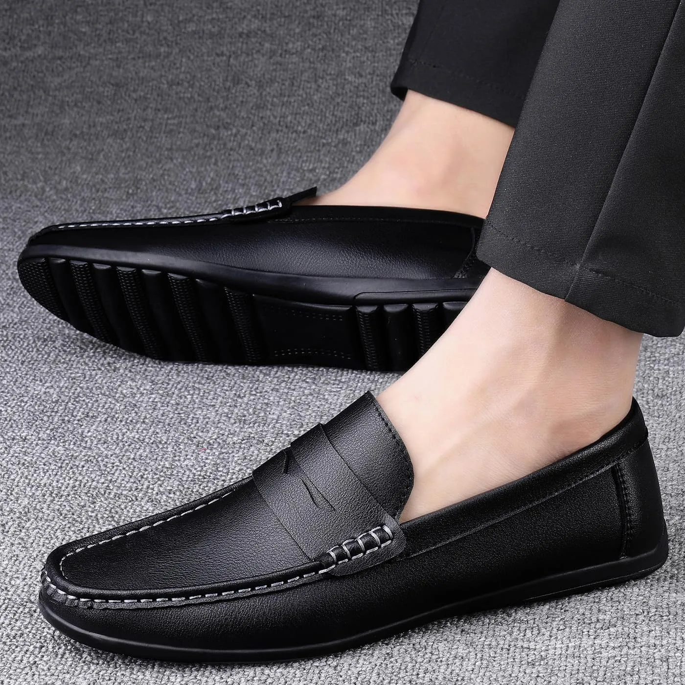 Santimon Men's Flat Penny Loafers Slip on Mocassin Shoes Driving Loafers Casual Penny Loafers for Men