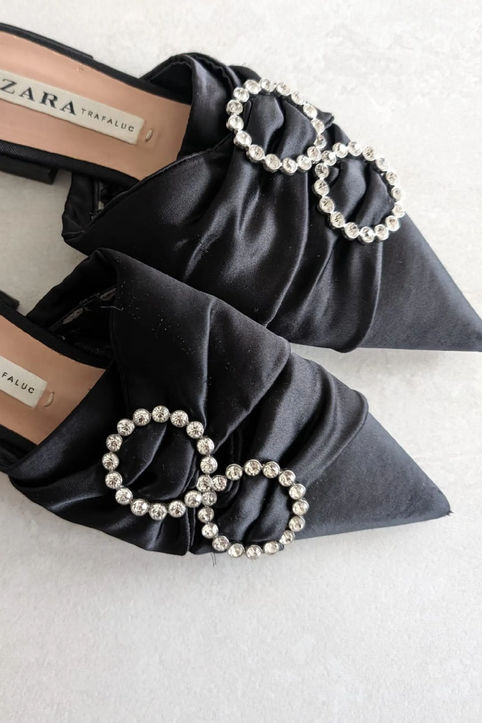 SATIN CRYSTAL BUCKLE MULES