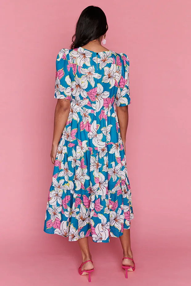 Saturn Teal Lillies Dress