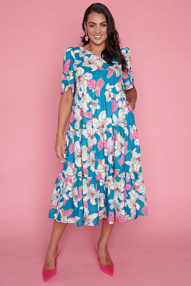 Saturn Teal Lillies Dress