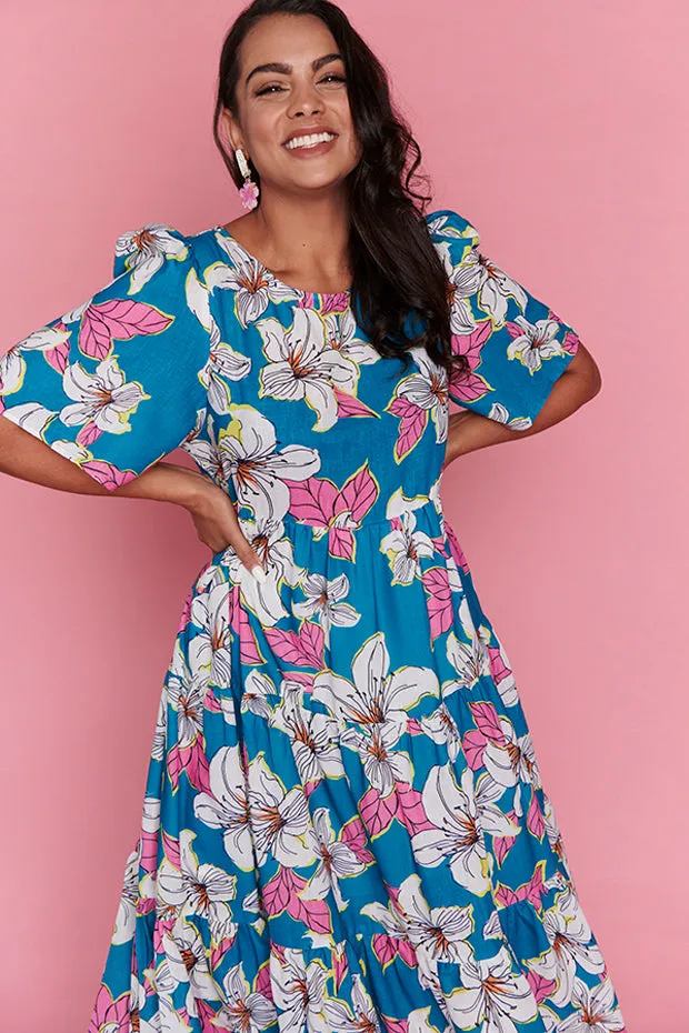 Saturn Teal Lillies Dress