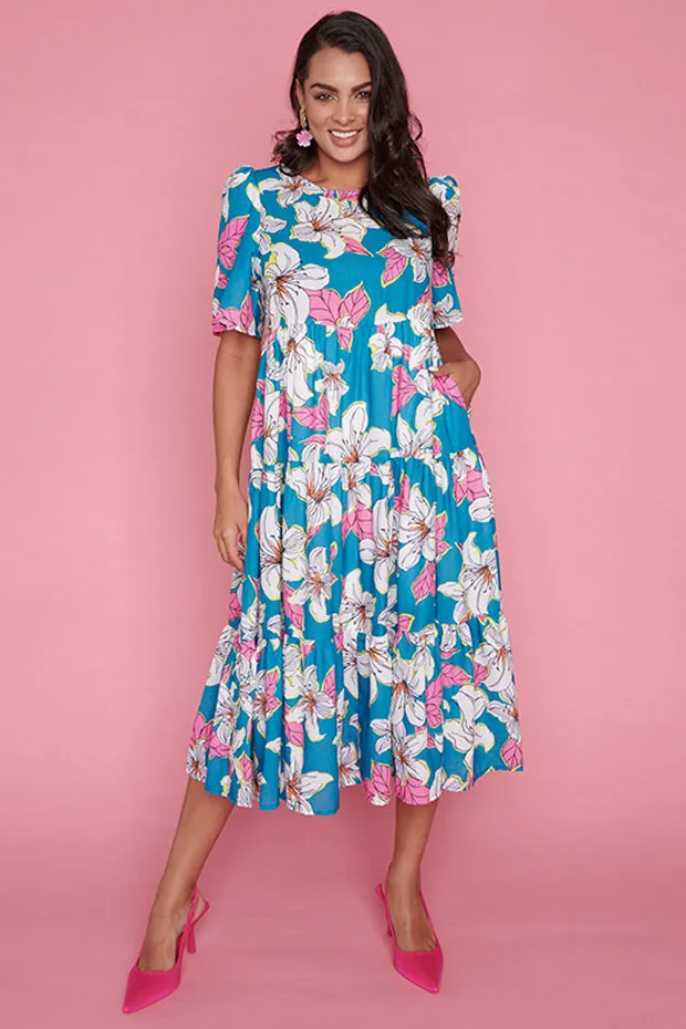Saturn Teal Lillies Dress