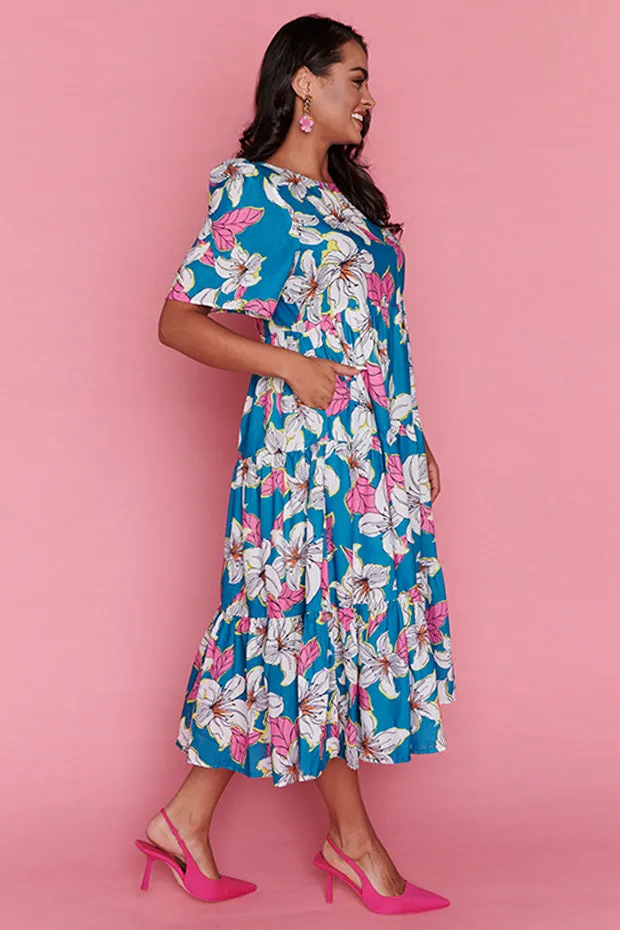 Saturn Teal Lillies Dress