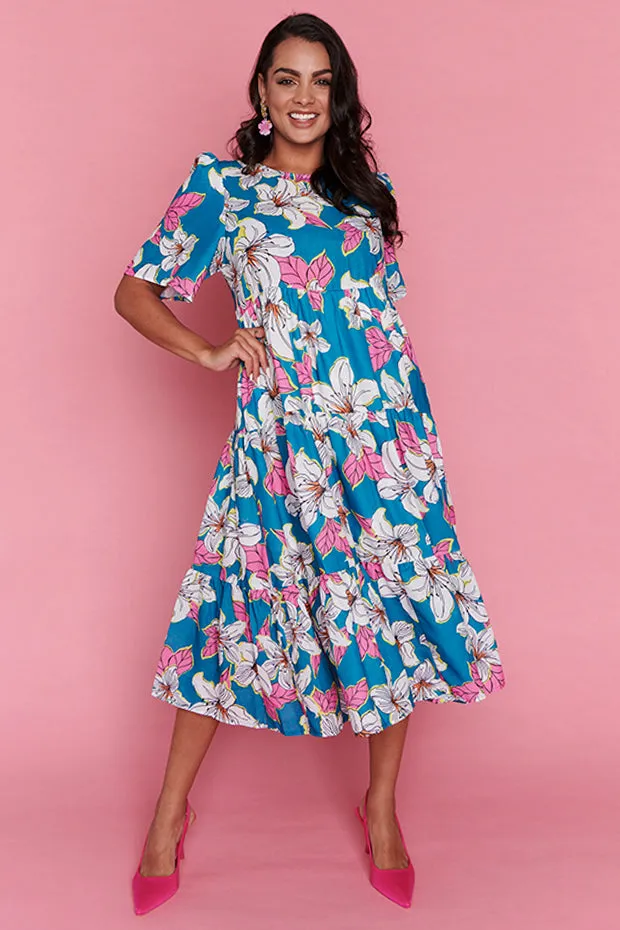 Saturn Teal Lillies Dress