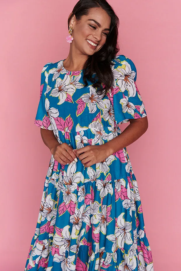 Saturn Teal Lillies Dress