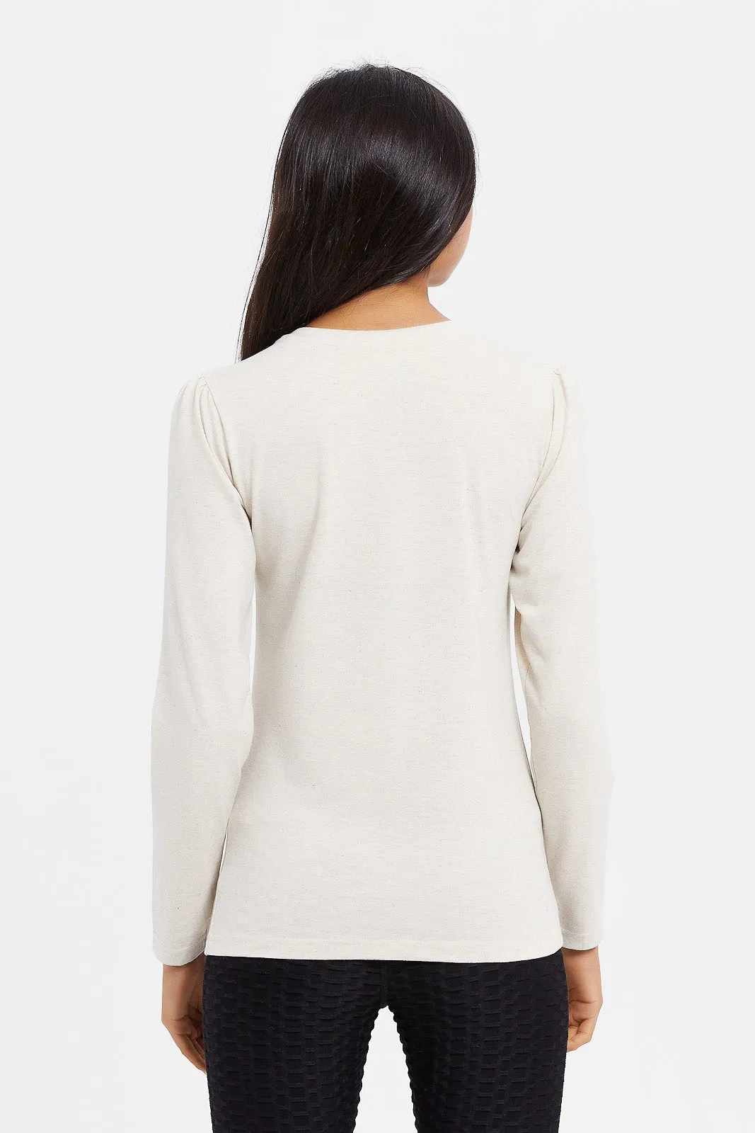Senior Girls Beige Mélange T-Shirt